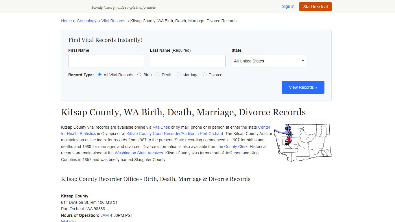 Kitsap County, WA Birth, Death, Marriage, Divorce Records